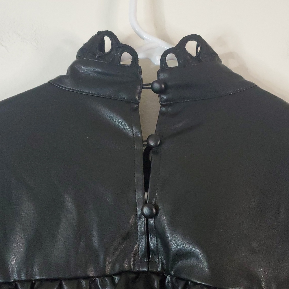 Stellah Faux Leather Eyelet Trim Black Blouse Top Size Med Edgy Whimsigoth - Picture 9 of 13